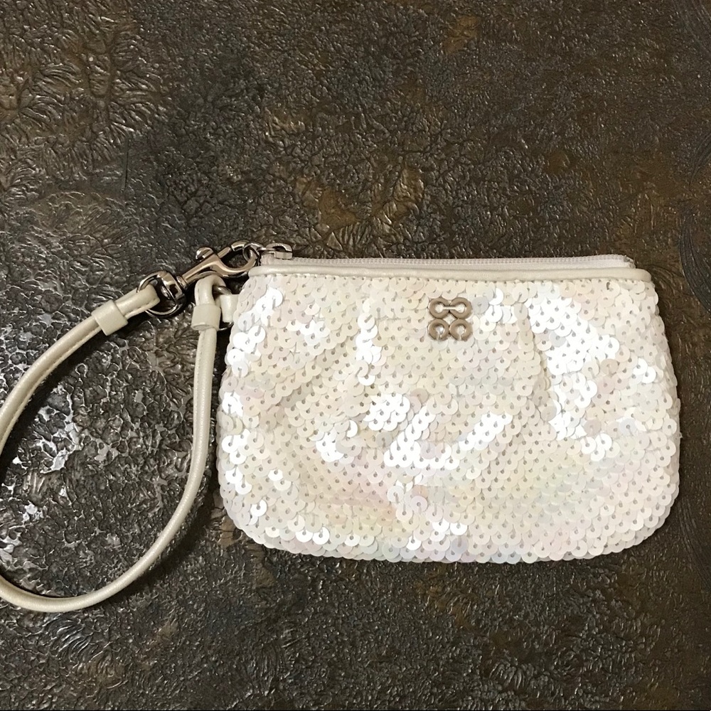Coach Authentic White Sequin Wristlet